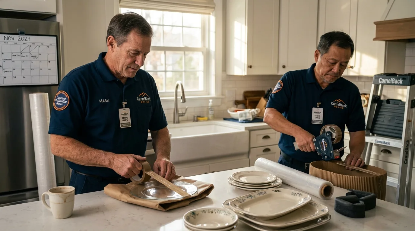 Professional crew packing kitchen dishware in Stover, MO